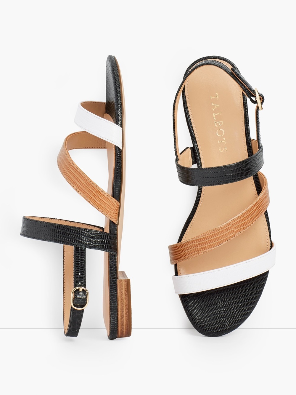 New! Talbots KERI MULTI STRAP SANDALS Size 11 Black/Havana Tan/White